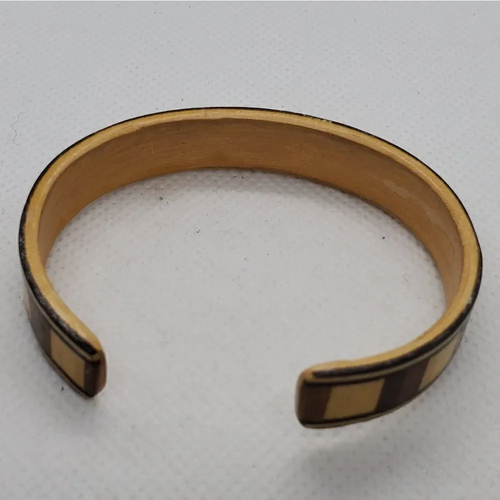 Vintage Wooden Two-Tone Cuff Bracelet - Picture 3 of 6